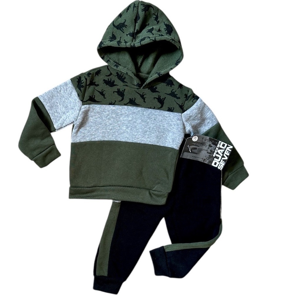 New Quad Seven Baby Toddler Boy Hoodie Sweatshirt & Joggers Set Dinosaur Modern
